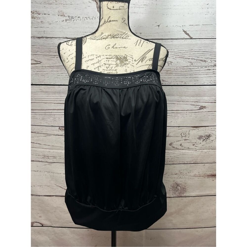 Swimsuits For All Black Laser Cut Blouson Tankini Top Mens Size 16 NWT 64-1056-7
